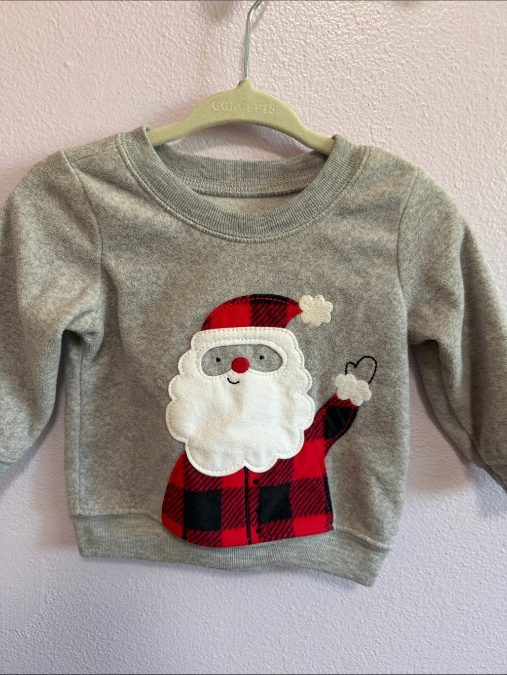 Carter's Gray Sweatshirt with Red Buffalo Plaid Santa